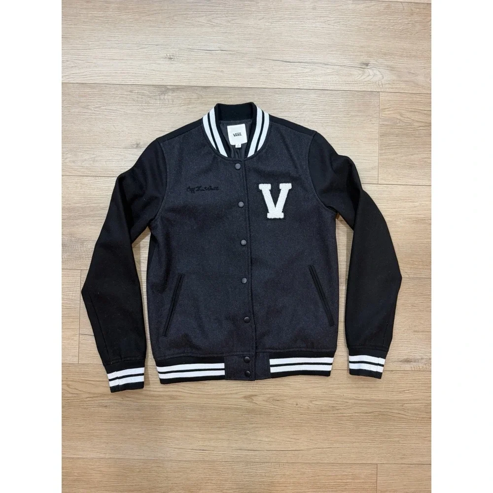 Vans Off The Wall Varsity Jacket Mens Small Black Wool Blend 2016 VN0A2XDW